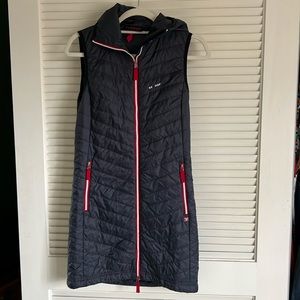 SKHOOP vest dress Women's S Navy with red and white trim Long Hooded Zip Up